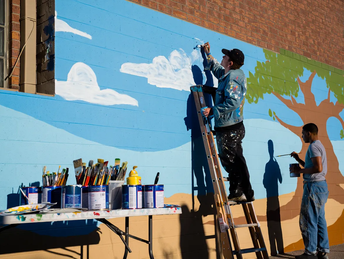 Behind the scenes of mural painting process