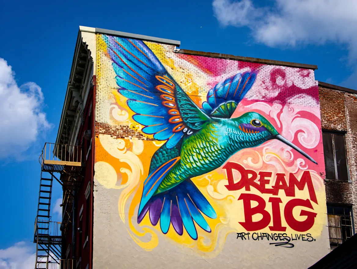 Colorful street art mural on exterior building wall