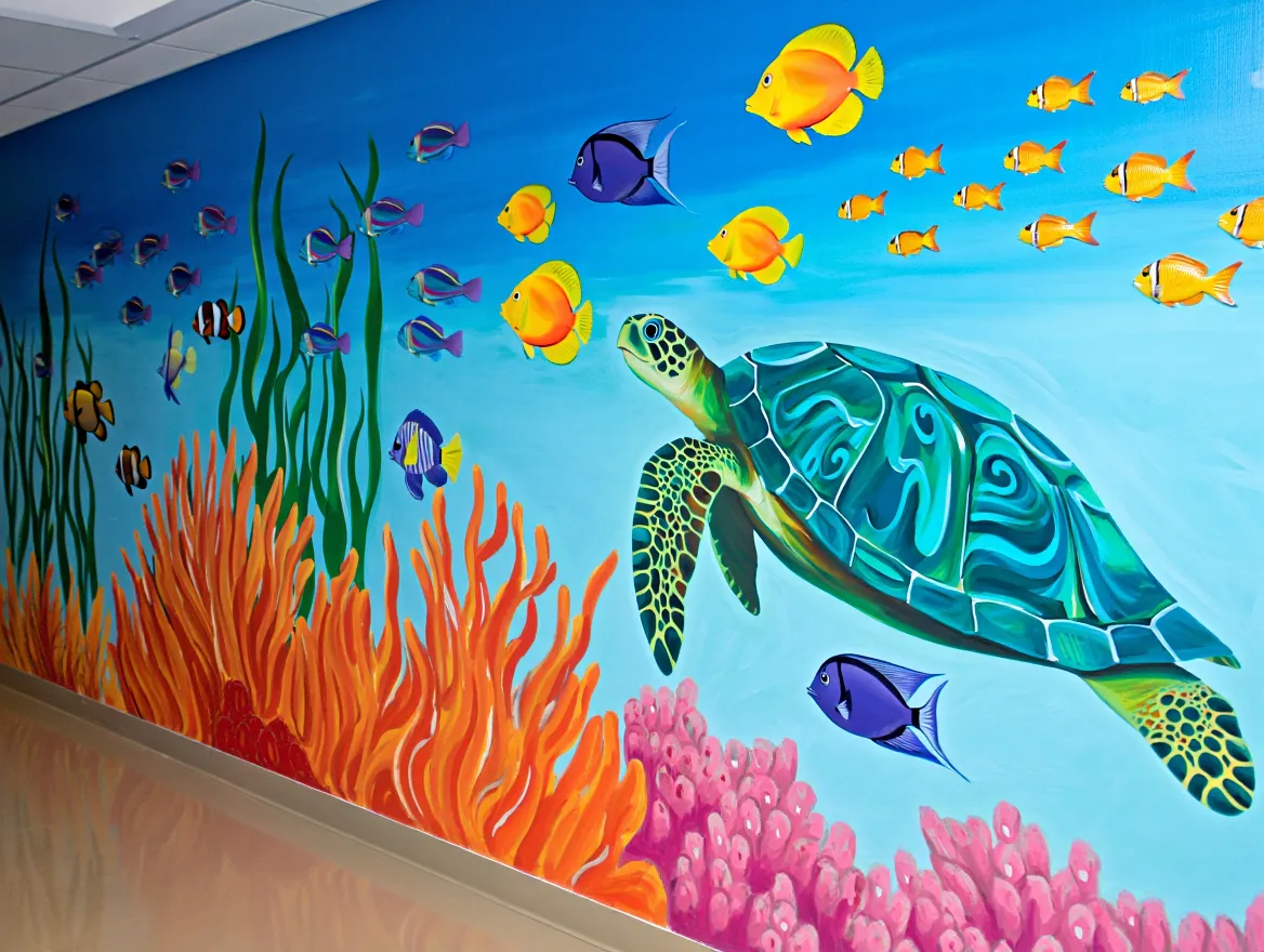 Underwater themed mural for children's hospital waiting area